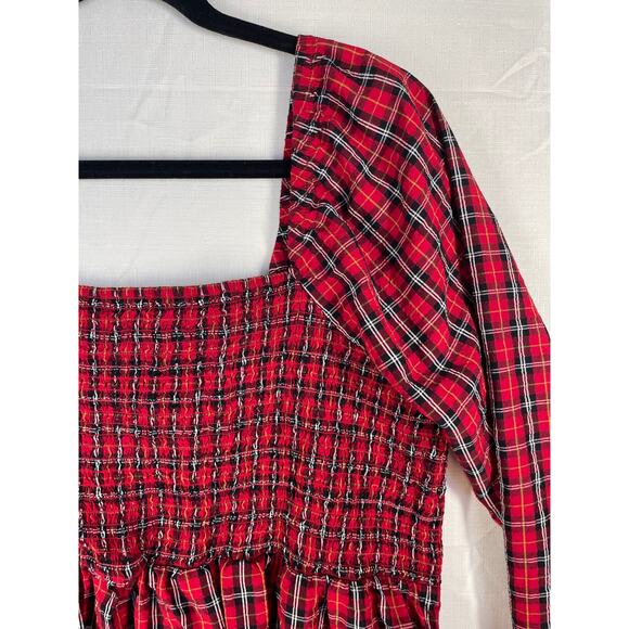 OLD NAVY Red Tartan Plaid Blouse Size XL Dark Academia Holiday Fall Autumn - Picture 6 of 14